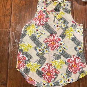 Violet& Claire beige with red,blue and yellow flowers with a black lace